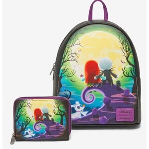 Loungefly The Nightmare Before Christmas Jack & Sally Doll Backpack & WALLET NWT